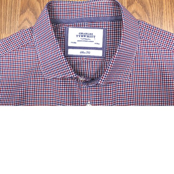 CHARLES TYRWHITT SLIM FIT 100% COTTON SHIRT NAVY, RED & WHITE 17 1/2 X-LARGE, XL - Picture 1 of 3